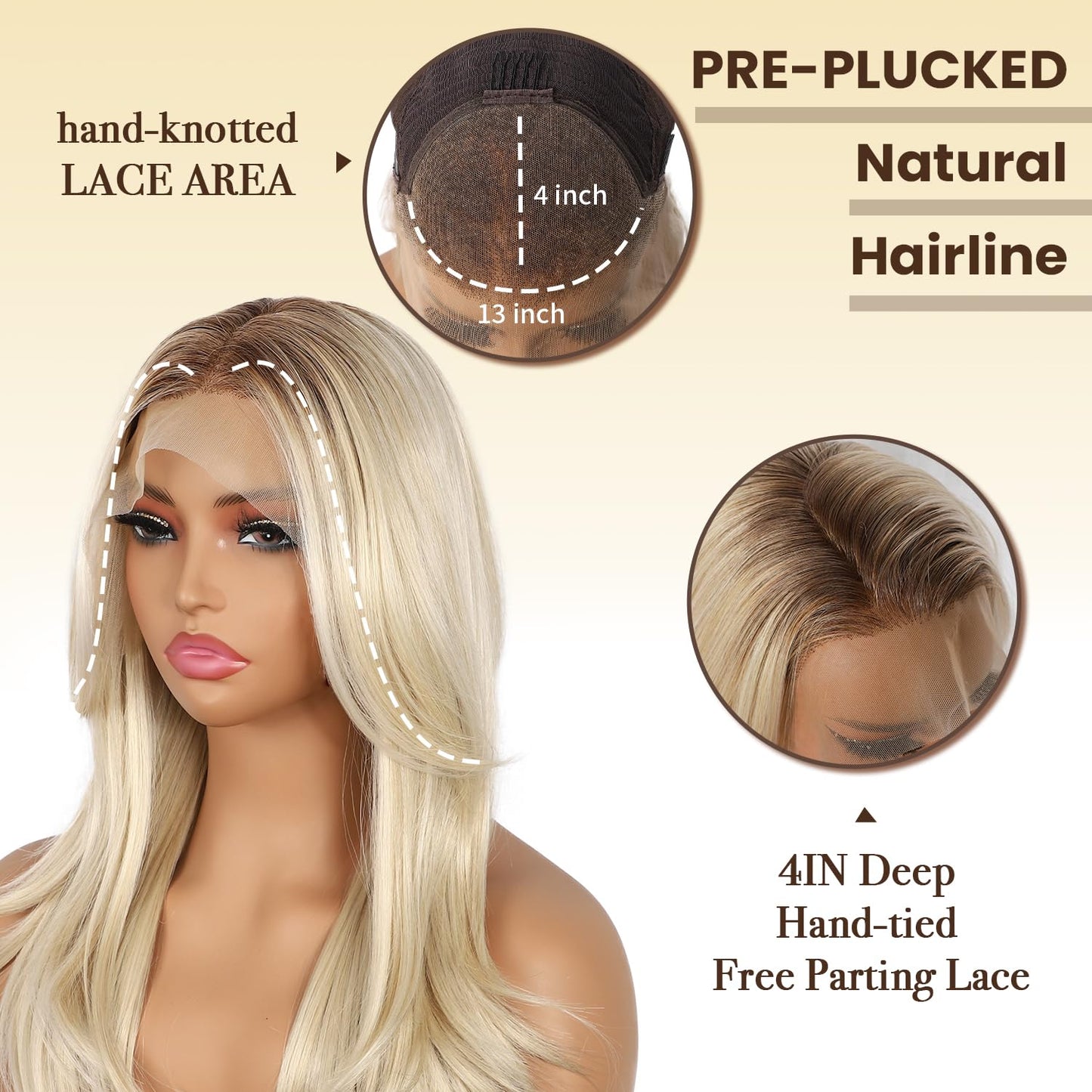 BABEHERS Blonde Synthetic Lace Front Wig, 13x4 Straight Highlight Layered Wigs for Women Pre-plucked Natural Hairline Heat Resis