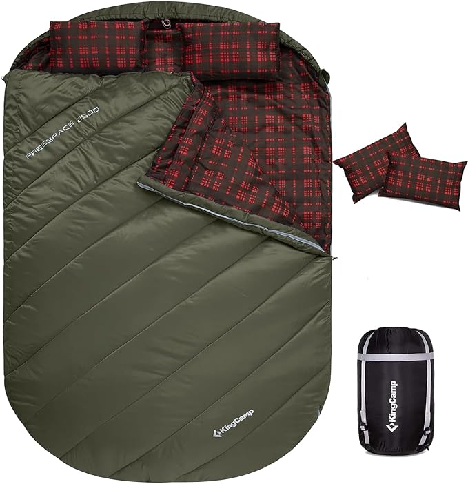 KingCamp Double Sleeping Bag for Adults, Queen Size 2 Person XXL Flannel Sleeping Bag, Waterproof Lightweight Flannel Quil...