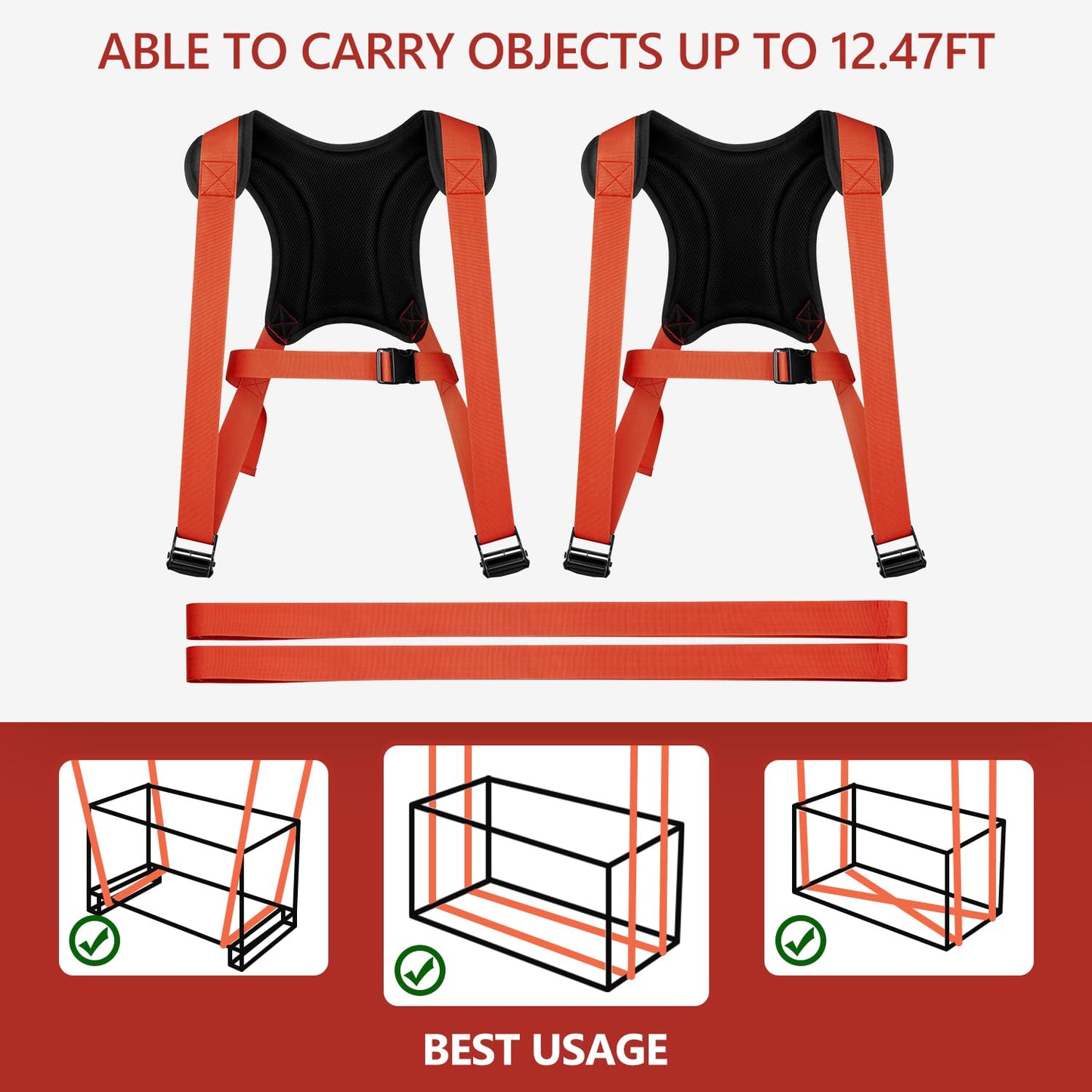 KEDSUM Moving Straps - Lifting Straps Moving for Furniture, 2-Person Lifting & Moving System, Hold Up to 800LBS for Appliances Mattresses Heavy Things, Safely and Easily Like a Pro(with Back Support)