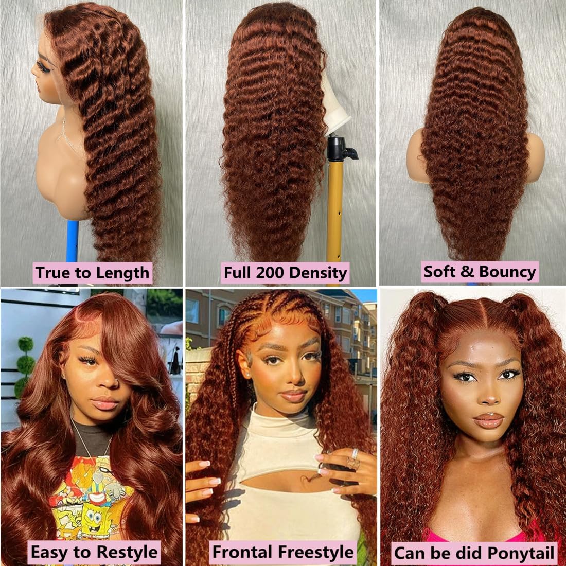 vestlucky 36inch 13x4 red brown deep wave hd frontal wig copper brown wet and wavy wigs human hair for balck women