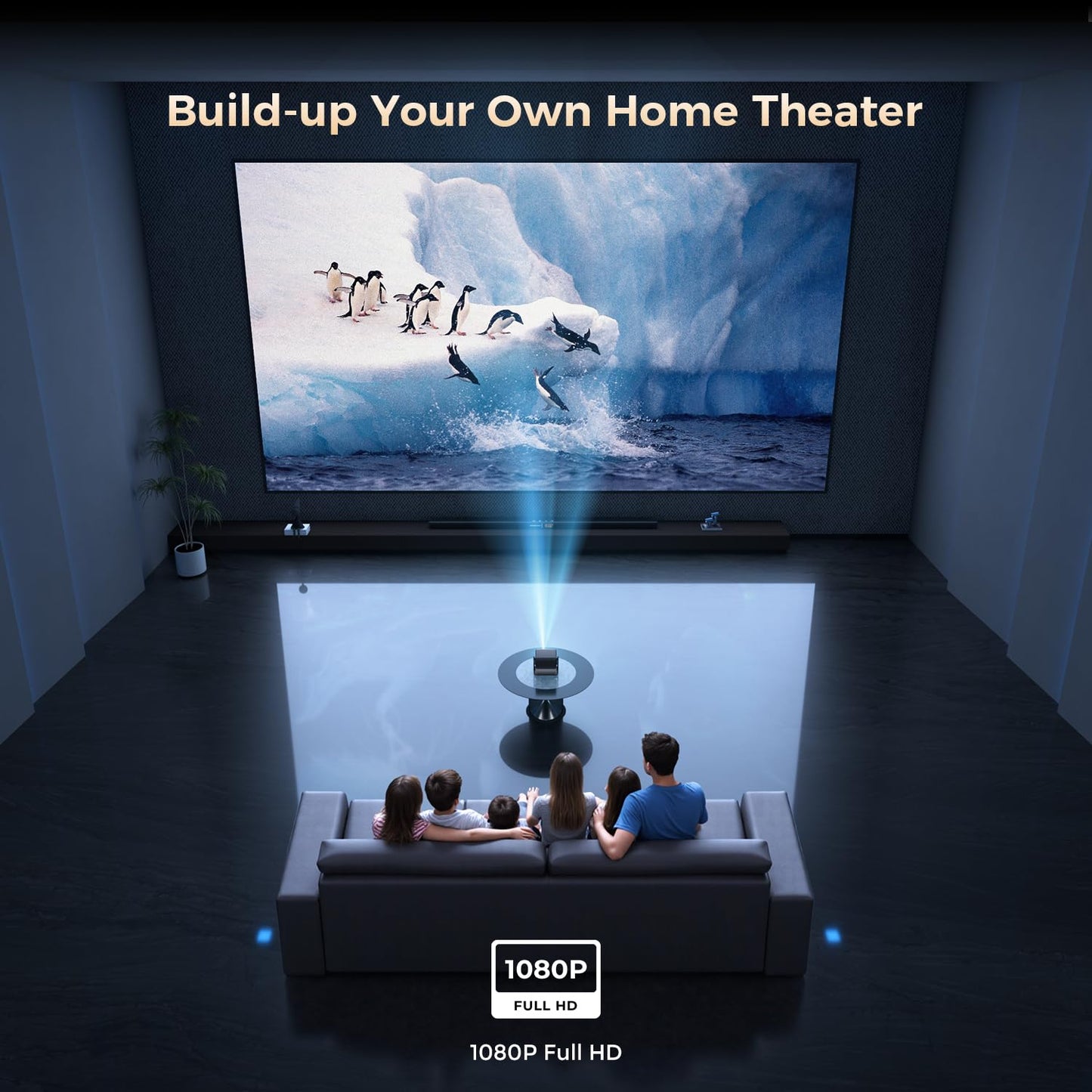 GooDee Video Projector With Wifi And Bluetooth, Smart Portable Projector Movie System Compatible with Netflix/Dolby Audio/Auto Focus & Keystone, 4k Video Decode & 1080p Native For Home Theater/Outdoor