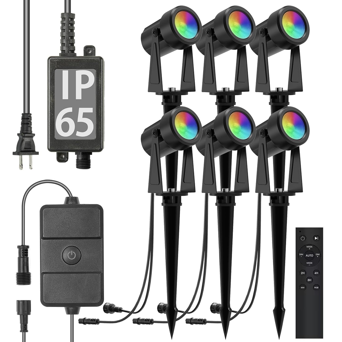 SUNTHIN Outdoor Landscape Lighting with Remote, RGBW Color Changing Spot Uplights, 6 Pack