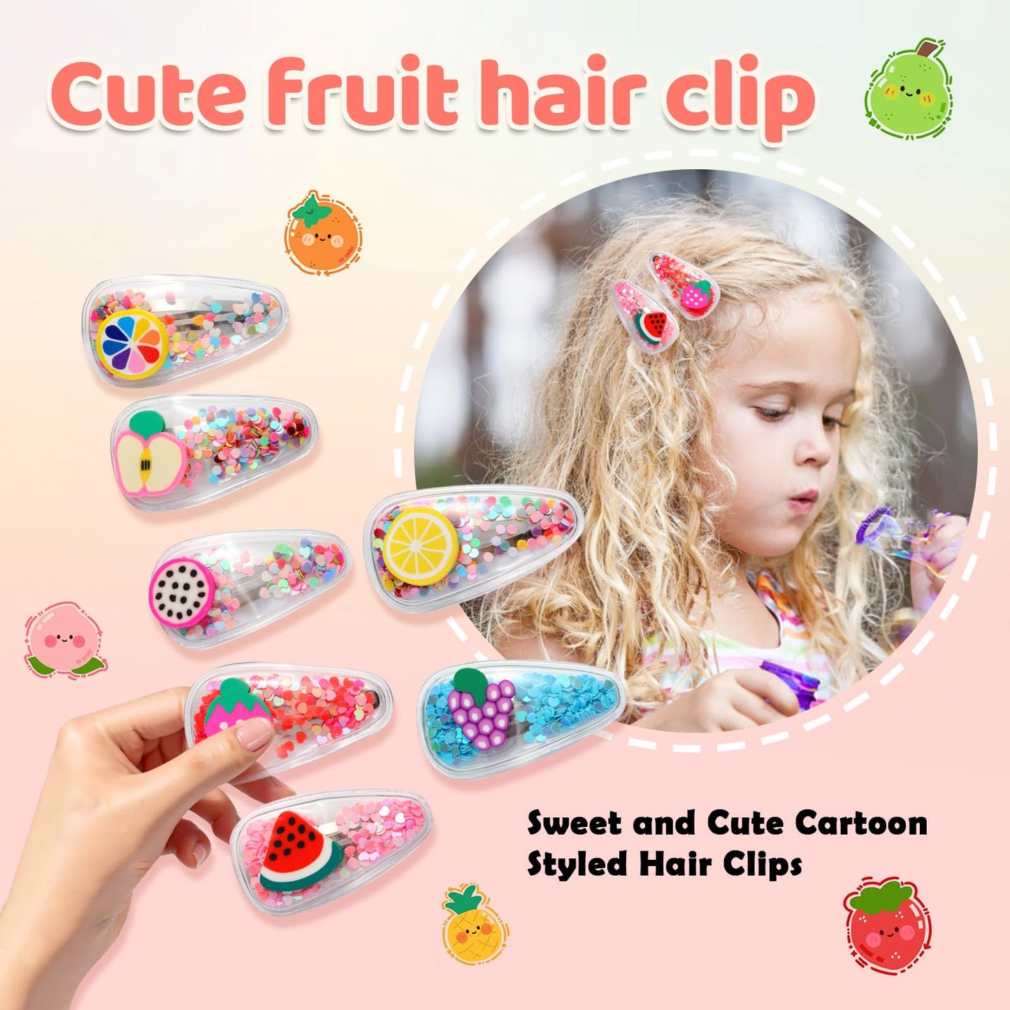 Cute Girl Hair Accessories Set，Toddlers Butterfly Rabbit Sparkle Fruit Star Hair Clip, Flower Small Grab Clip Colorful Rubber Bands and Cotton Baby Elastic Hair Ties