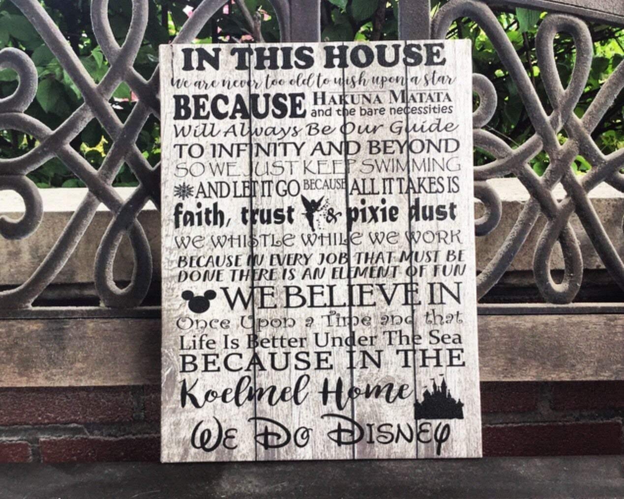 Disney Themed Wall Decor, Wedding or Were Going To Disney Gift, We Do Disney, In This House, Custom Canvas, Personalized With Family Name, First Trip, Memories, Quotes