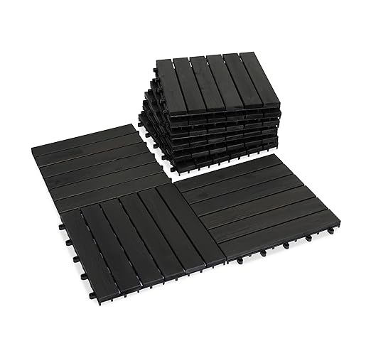 VICTORY RELAX Acacia Wood Decking Tiles 9PCS - Easy Snap Interlocking Deck Tiles for Patio Poolside Balcony Decor - All Weather Waterproof Flooring for Indoor & Outdoor (Round Joints)