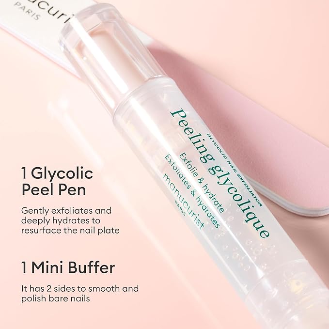 Manucurist Glossy Booster Duo – Nail Care Kit with Glycolic Exfoliating Peel & Nail Buffer Block – Natural Shiny Nails Without Polish – Instant Shine – Manicure Kit for Women