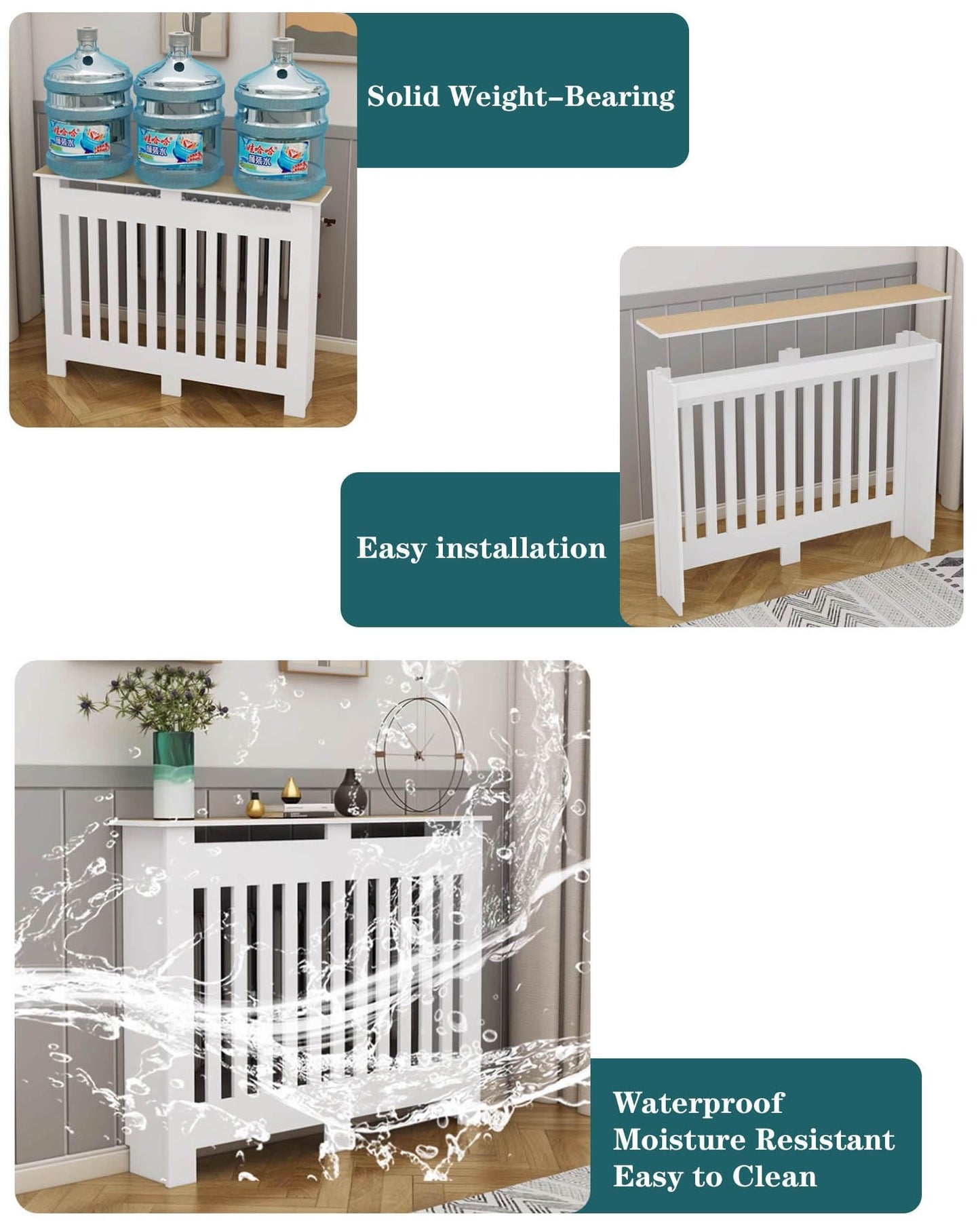 Modern Radiator Covers Wall Heater Cover Cabinet Shelf Bathroom Floor Radiator Shelve, Hide Cluttered Pipes/Easy To Install, Suitable For Household Living Room, White(23.6"Lx27.6"Hx9.8"W)