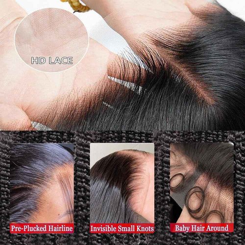 Hoyrhra 13x4 Deep Wave Lace Front Wigs Human Hair 200 Density HD Full Lace Frontal Wigs Pre Plucked Bleached Knots Curly Human Hair Wig 20 Inch Wigs for Black Women