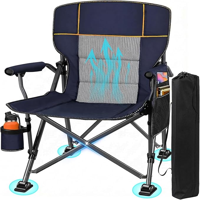 Jill Deaaa® Oversized Camping Chairs, Heavy Duty Support 450 LBS, Foldable Outdoor Chair with Padded Back & Arm, Folding L...