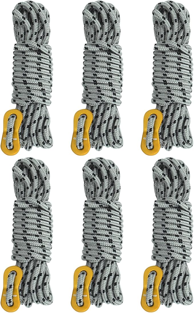 GEERTOP 6 Pack 5 mm Guy Lines Ultralight Tent Cords with Aluminum Adjuster Tensioner Outdoor Camping Guylines Ropes for Te...