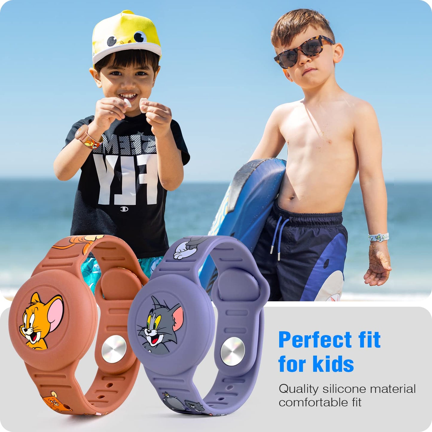 2 Pack Airtag Bracelet For Kids, Waterproof Cute Cartoon Air Tag Holder For Kids With Watch Band Design, Full Coverage Silicone