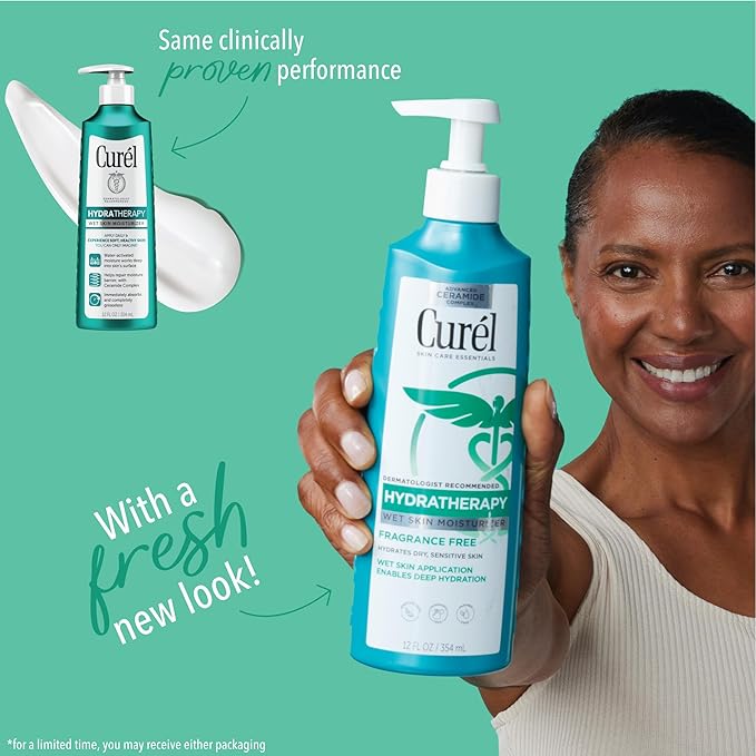 Curel Fragrance Free Itch Defense In Shower Lotion for Sensitive and Dry Skin, Hydra Therapy Body Lotion with Vitamin E, Fast-Absorbing Ceramide Moisturizer, Repairs Moisture Barrier, Body Care, 12 Oz