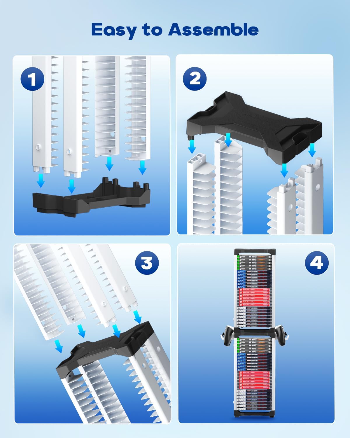 Nargos Video Game Storage Tower for PS5/ PS4/ PS3/ PS2/ PSP/Xbox One/Xbox 360 and Xbox Series X/S/Wii/Wii U/Switch/Switch 2 Game Cases, DVD and Blu-Ray Disks Holder Organizer (46 PCS)