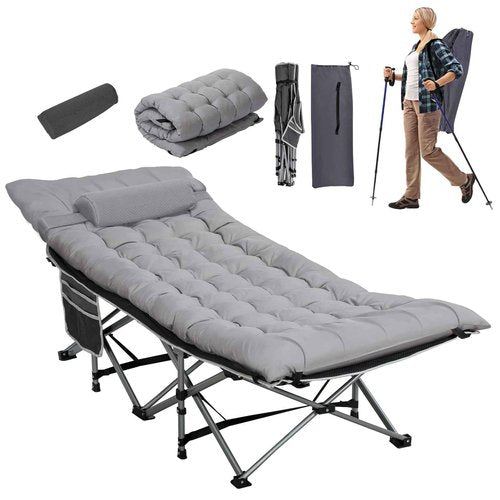 LOENIY Wide Folding Camping Cots with Pillow & Extra Thick Matress, Cots for Sleeping 900 LBS, Camping Bed for Adults with Cushion, Sleeping Cot (Grey)
