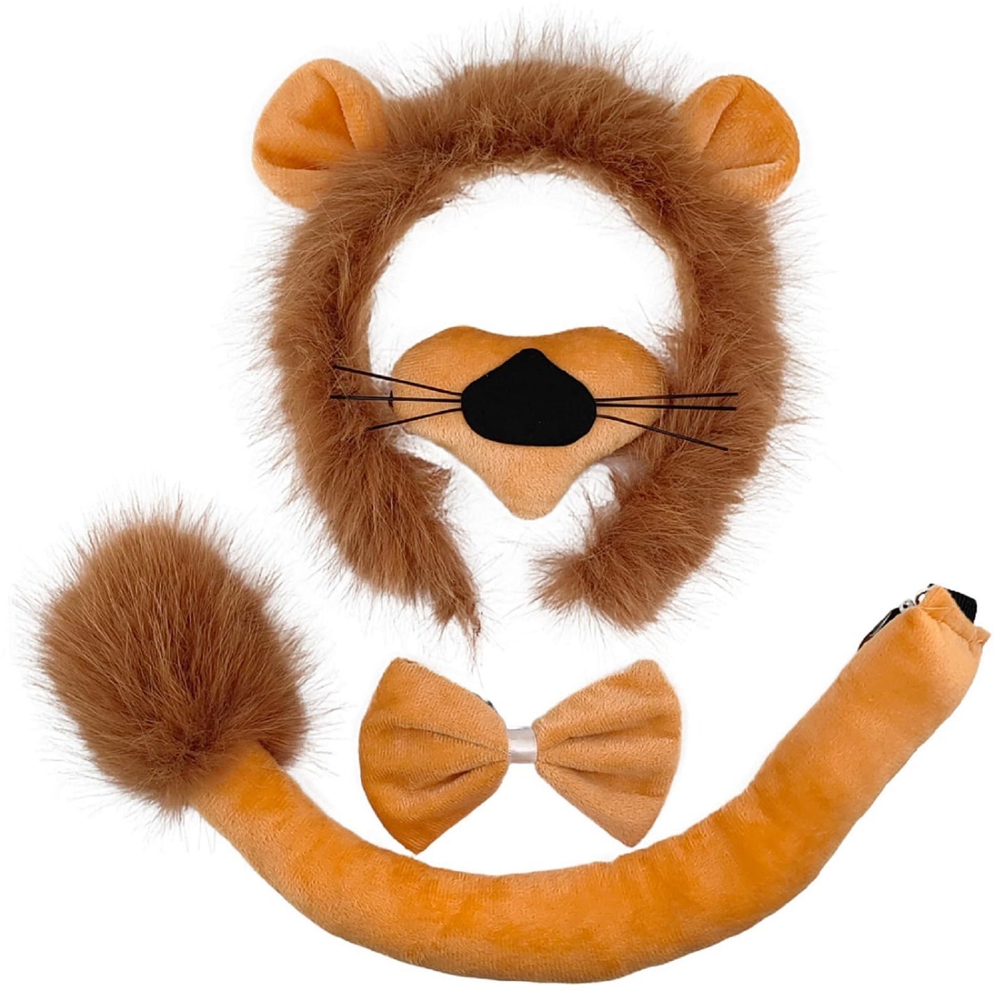 Delfd Lion Ears Headband With Tail Nose and Bow Tie, Fluffy Animal Ears Lion Costume Adult for Halloween Party Cosplay, Lion Tail and Ears
