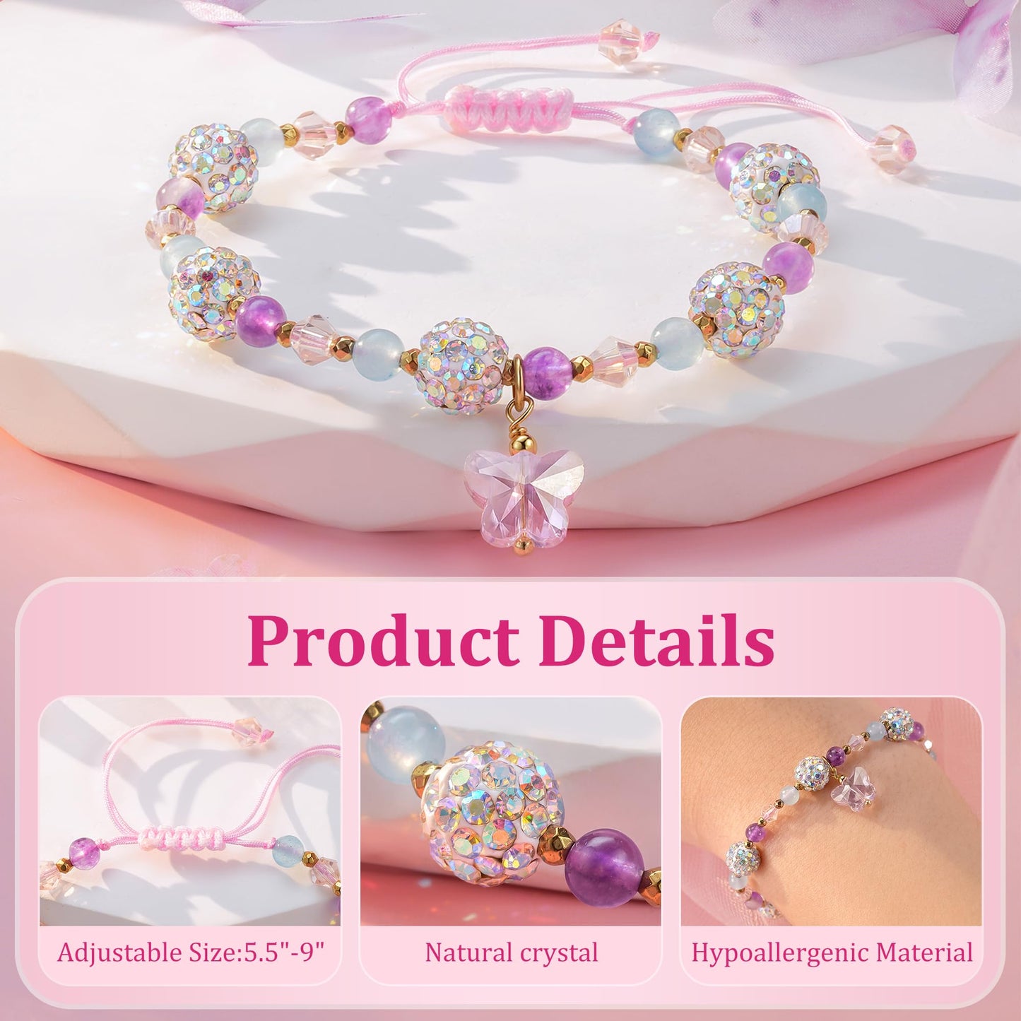 LAVEIR 5 Year Old Girl Birthday Gift Ideas, Butterfly Birthday Gifts for 5 Year Old Little Girls Crystal Jewelry Bracelet for Daughter Granddaughter Niece