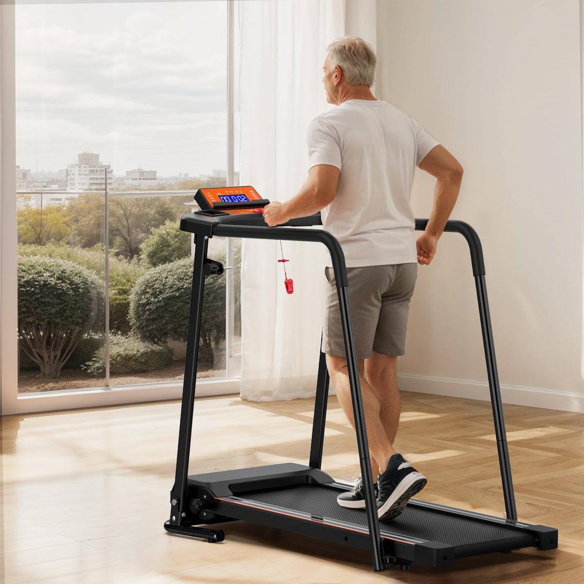 Walking Treadmill for Senior with Long Handrail Foldable Recovery Fitness Exercise Machine with Cup Holder LCD Display 300 lbs Weight Capacity for Home,APP Contorl