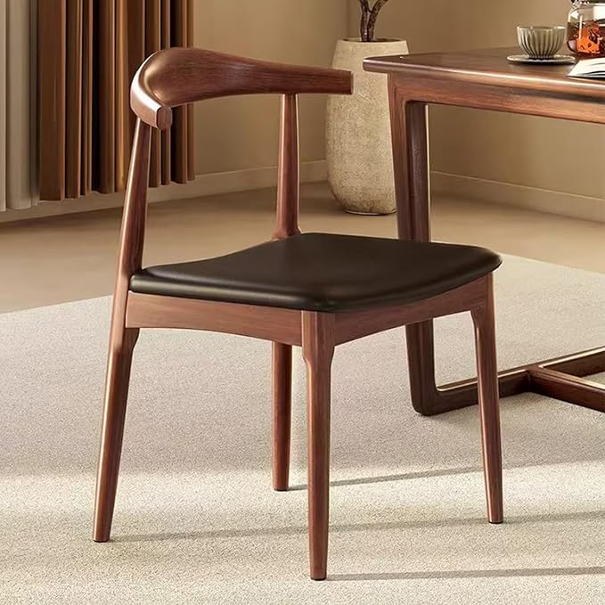 Ytaoka Solid Wood Dining Chairs Set of 2, Mid Century Dining Chairs, Upholstered PU Leather Chairs with Wide Curved Backrest, Chairs for Dining Room, Kitchen, Walnut Finish