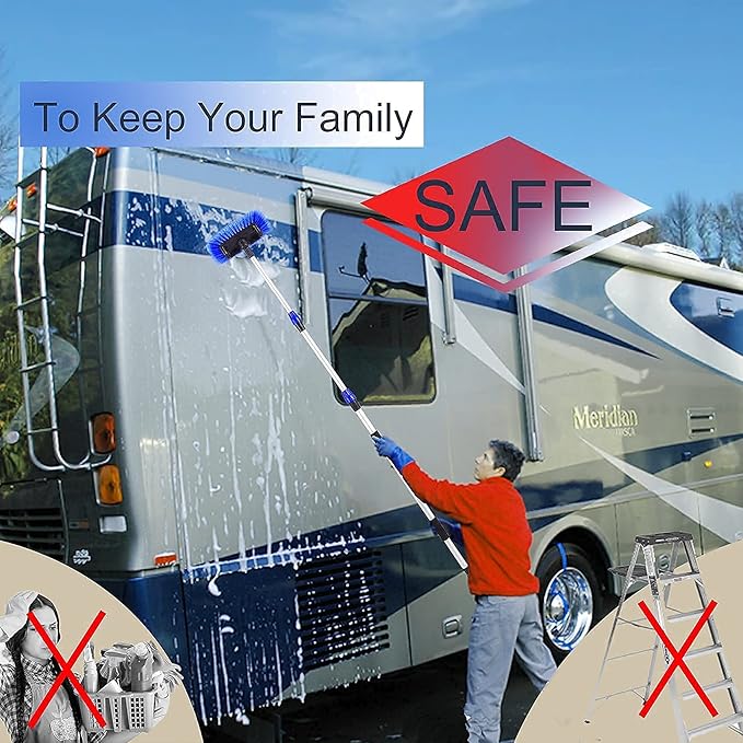 5-12 Foot (20ft Reach) Deluxe Flow Through Car Wash Brush,Long Handle Telescopic Extension Pole Brush; Solar Panel Cleaning Brush; Soft Bristles Head Cleaning RV;Boat;Solar Panel, Deck,Floor