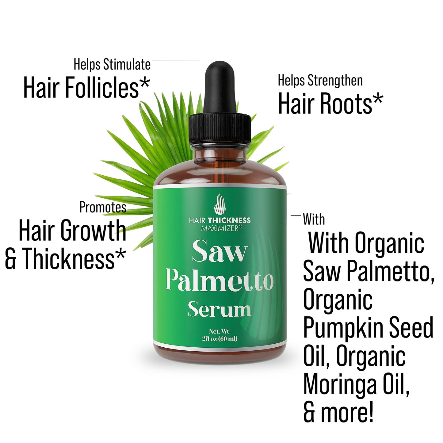Saw Palmetto Serum for Hair Growth and Thickening - With Rosemary, Peppermint, Pumpkin Seed Oils. Vegan Moisturizing and Strengt