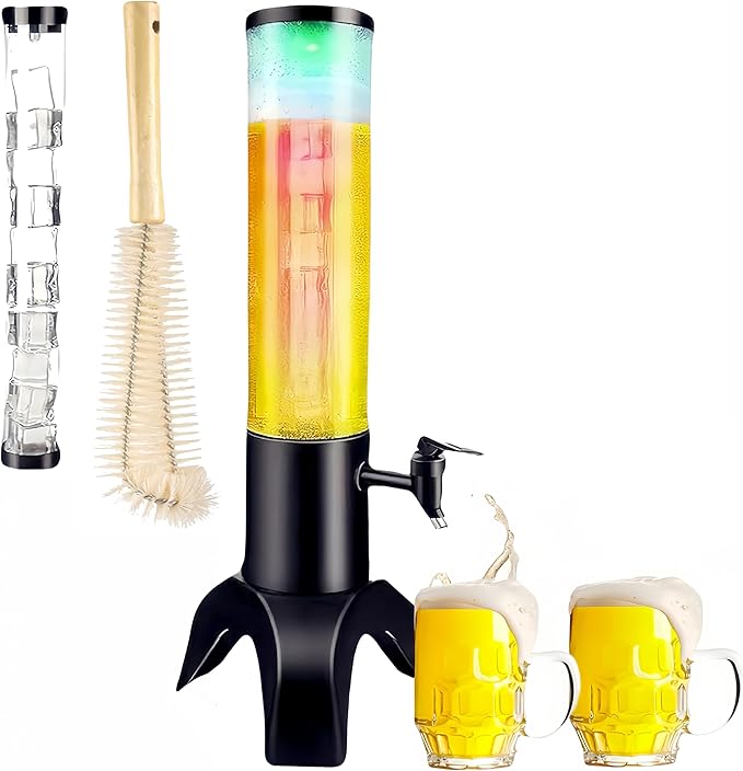 Drink Tower: 1.5L Mimosa Tower Dispenser with Ice Tube and LED Light, 50oz/1.58 Qt Tabletop Beer Dispense for Parties Bars...