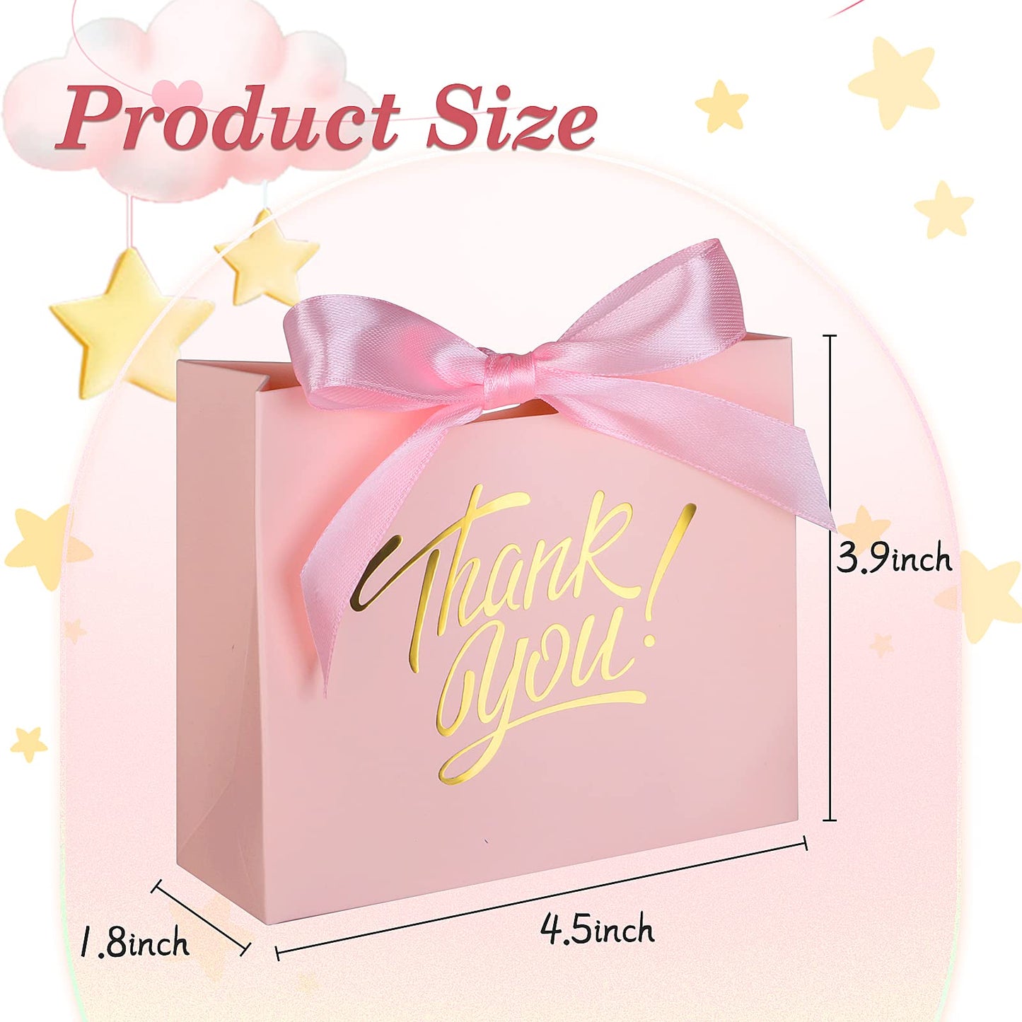 DOYIDE 100 Pack Small Thank You Gift Bags, 4.5x1.8x3.9in Party Favor Bags Boxes with Bow Ribbon, Small Paper Gift Bags with Gold Foil Printed, Mini Candy Treat Bags for Birthday Wedding Party Holiday