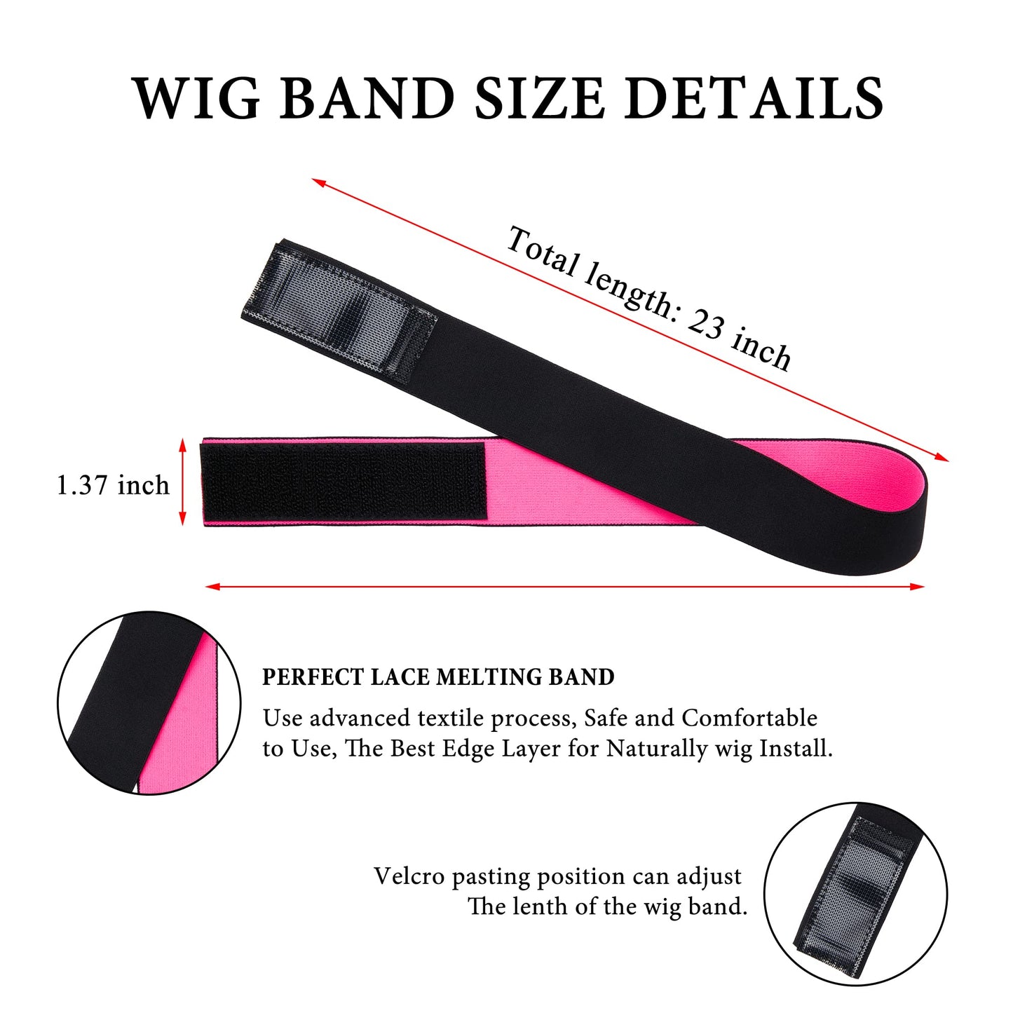 Mifeloy 3Pcs Wig Grip Bands - Lace Melting, Baby Hair Control, Pink & Black, Silk, 15cm Length