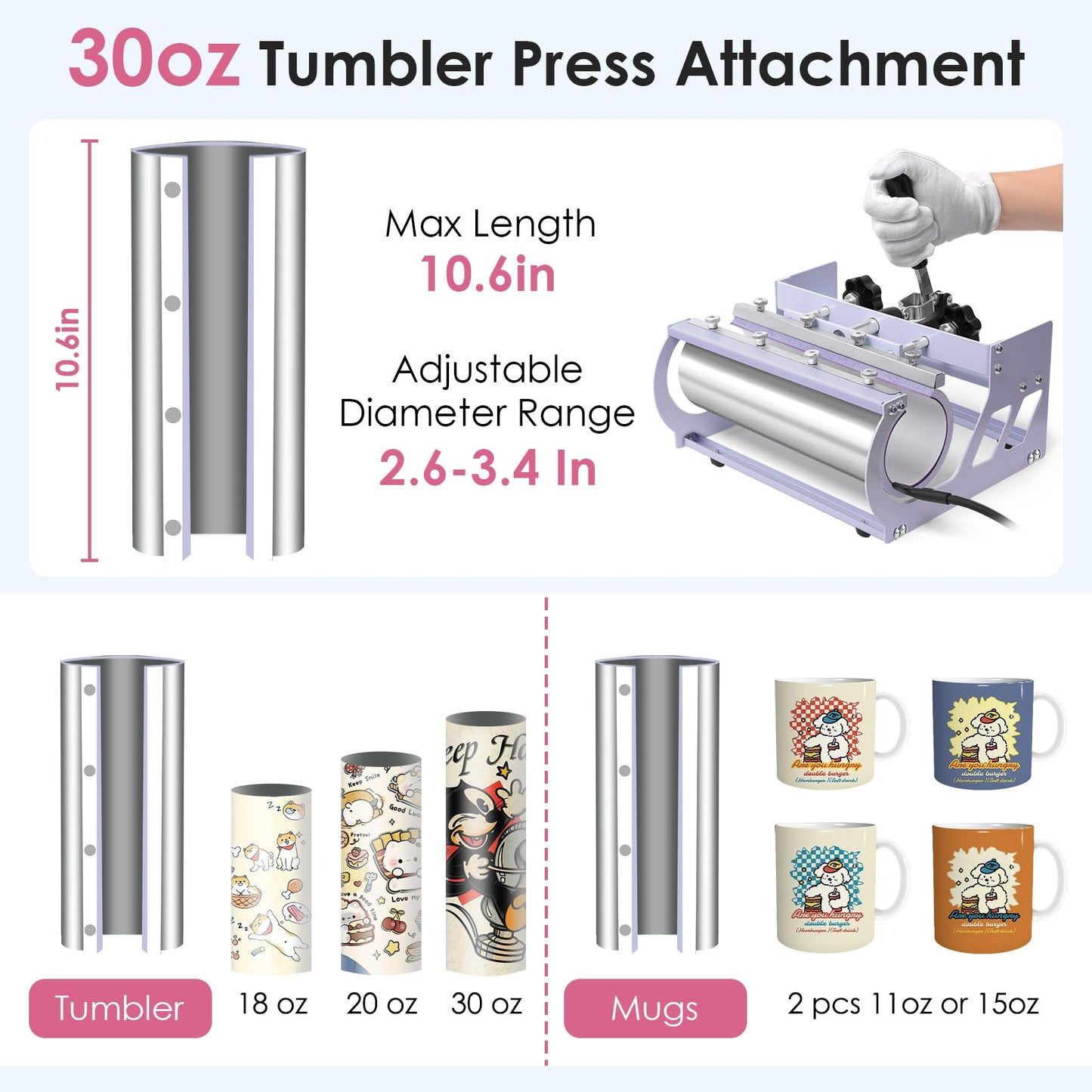Seeutek 8 in 1 Heat Press Machine 15x15 Inch, Swing Away Digital Sublimation Heat Transfer Press with 20oz & 30oz Tumbler Attachments for T-Shirts, Mugs, Hats & Plates, Lavender
