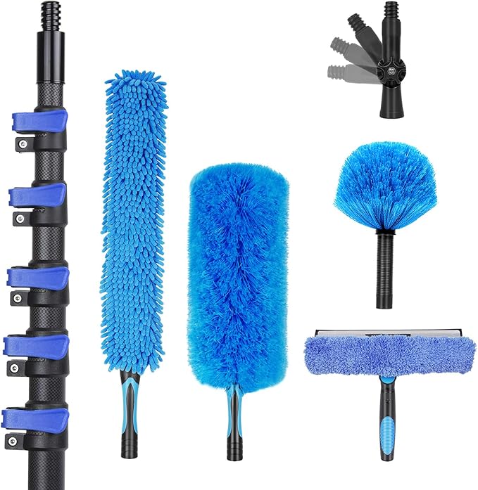 30 Foot High Ceiling Duster Kits with 4.7-24 FT Carbon Fiber Extension Pole, Feather Duster, Cobweb Duster, Ceiling Fan Du...