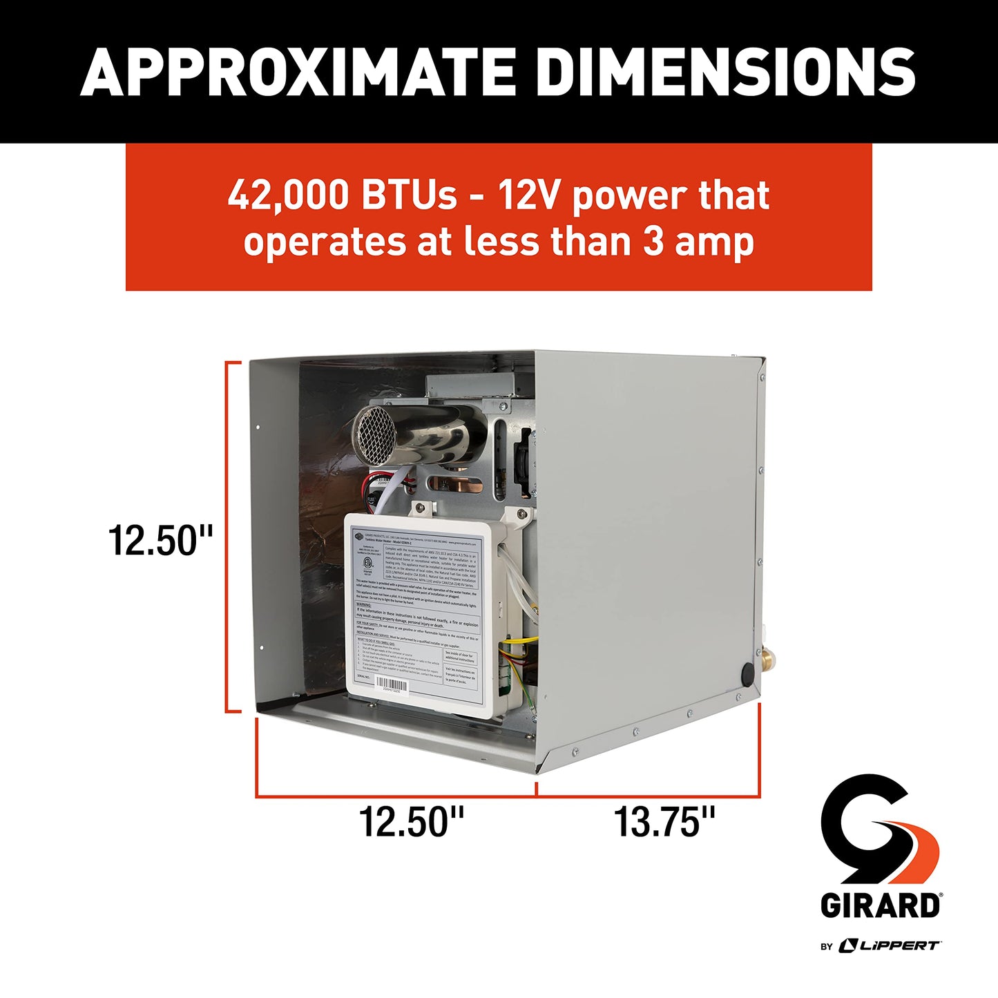 GIRARD Tankless RV Water Heater, 12V Power, 42,000 BTUs, Quiet Operation, Onboard Microprocessor, Digital User Control Panel, Freeze Protection, Easy Installation - 2022107534