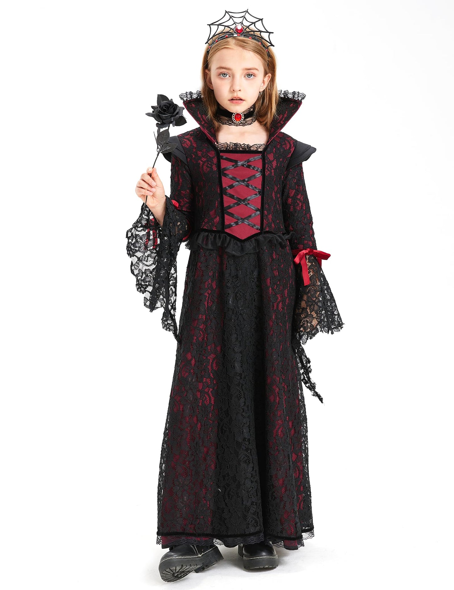 LETIME Vampire Costume for Girls Halloween kids Royal Vampire Dress Elegant Gothic Outfit for Trick-or-Treat & Parties
