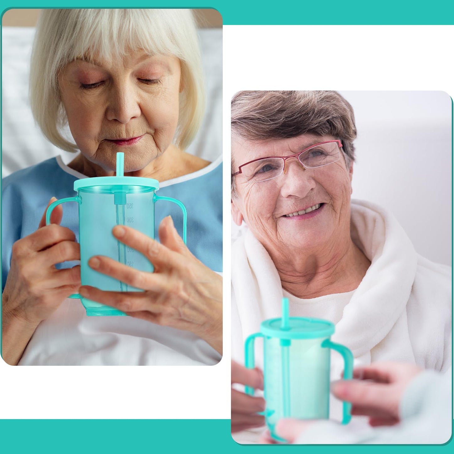 Sliner 3 Pcs Adult Sippy Cups for Elderly 12 oz Straw Sippy Cups with 2 Handles No Spill for Adults Spill Proof Dysphagia Cup for Disabled Patients (Blue)