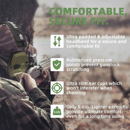 PROHEAR Electronic Ear Protection for Shooting with 4X Sound Amplification, Gun Range Hearing Protection Muffs, NRR 23dB Noise Reduction Headphones for Hunting, Black and Green