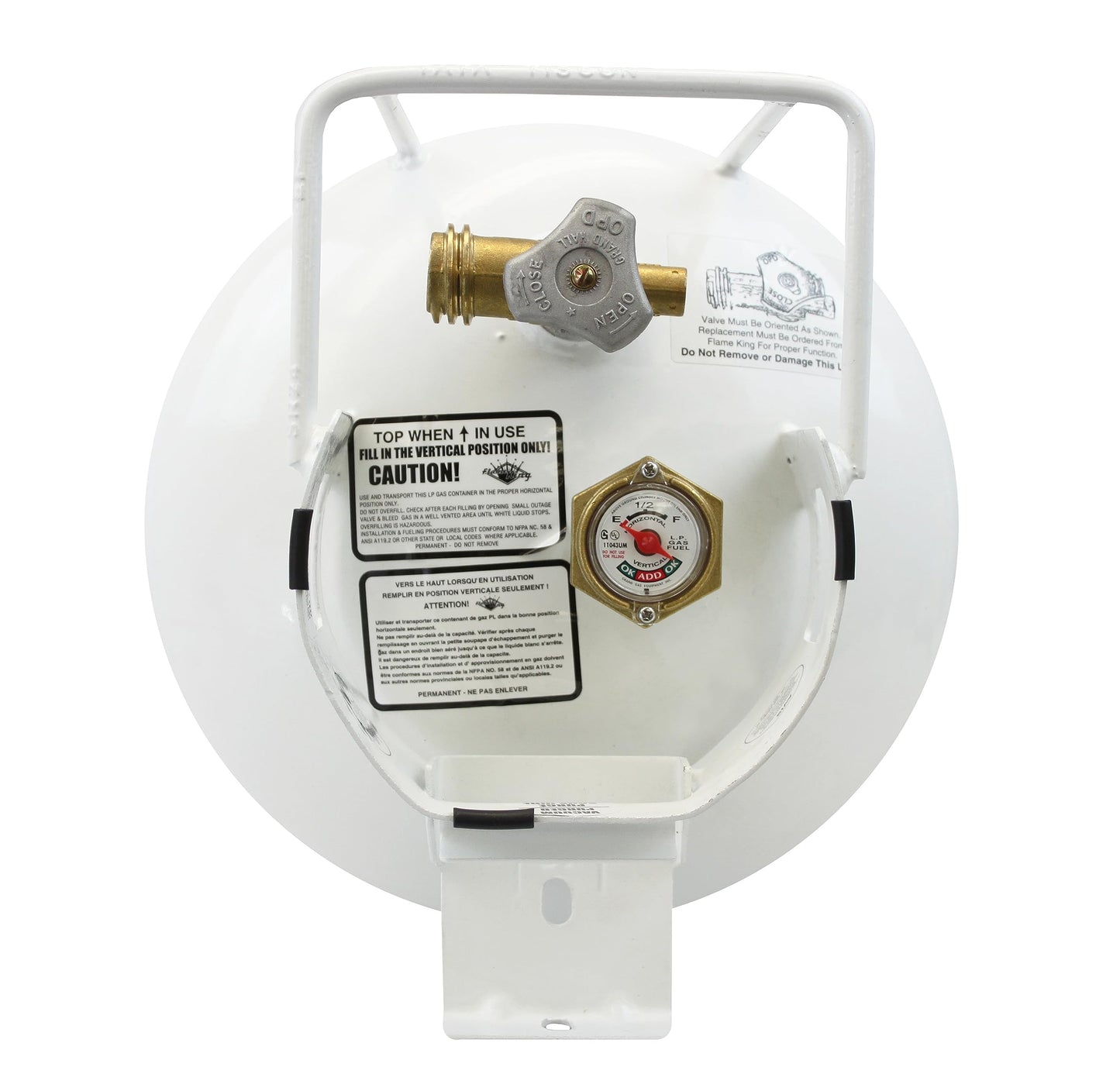 Flame King YSN301HZL 30lb Steel Horizontal Propane Tank Cylinder for Fire Pit Tables, Patio Heaters, Barbeques, RVs, and Truck Campers, 30-Pound, White