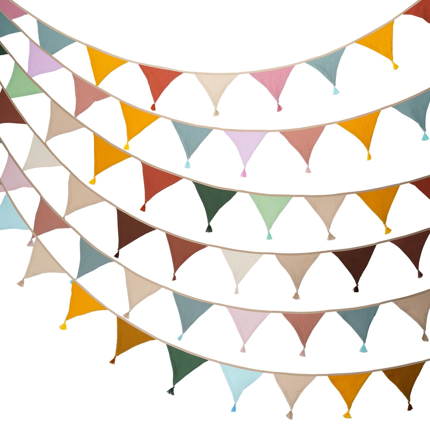 Fabric Bunting Banner, 2 Pack Handmade Neutral String Banner with Tassel Each 8.5 ft 10 Flags Nursery Wall Hanging Wedding Birthday Home Baby Shower Party Decoration Bunting (Pink 2 Packs)