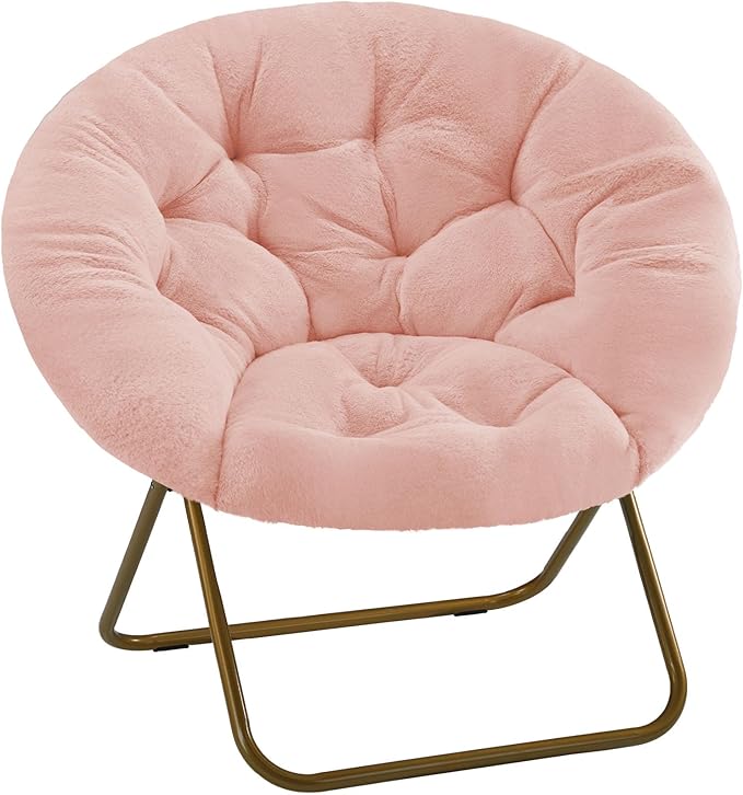 DUMOS Comfy Saucer Chair, Faux Fur Lounge Seasting XL Circle Chair for Bedroom, Dorm & Gaming, Foldable Fashion Accent Sea...