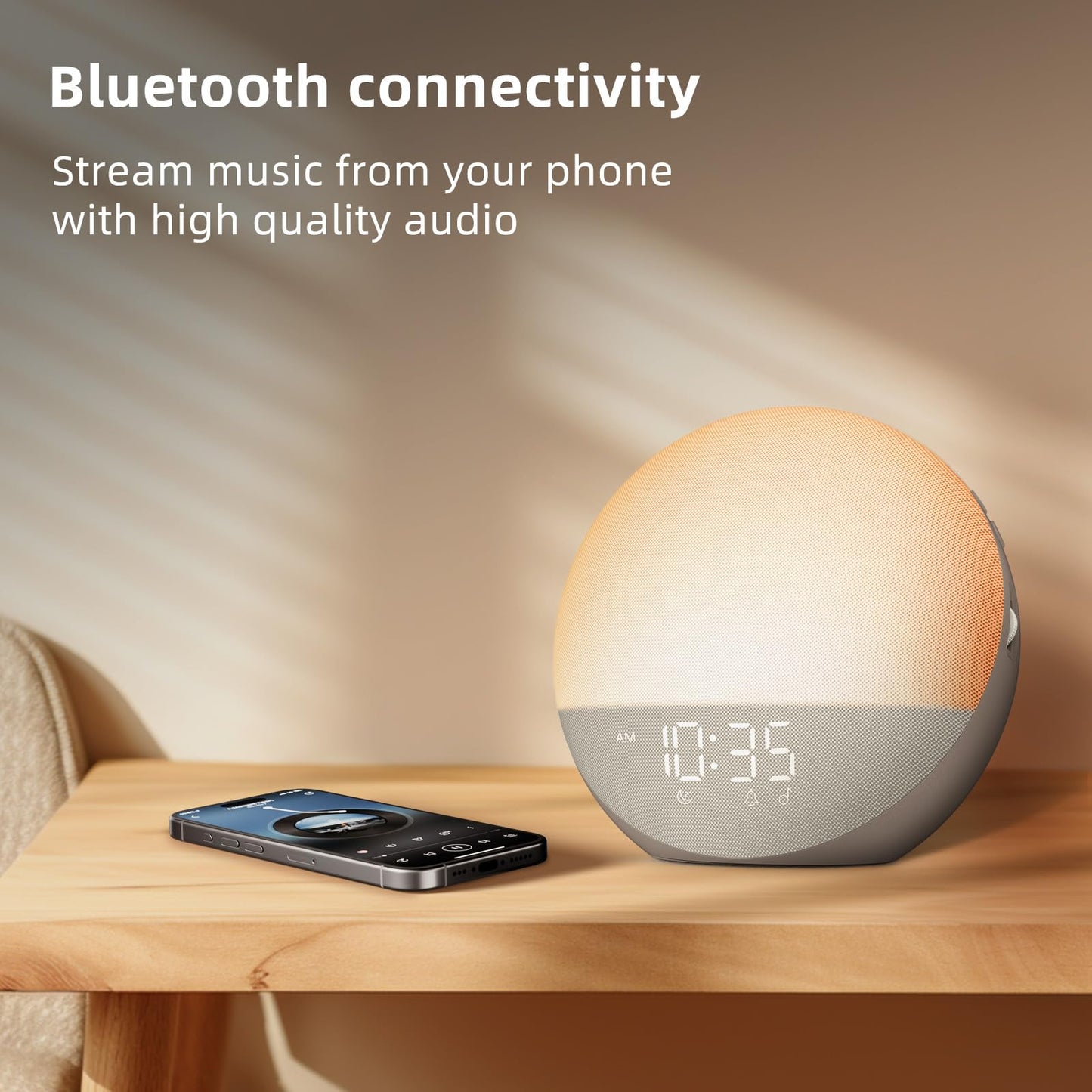 Sunrise Alarm Clock White Noise Machine: Natural Wake Up Light - Dimmable Clock with Bluetooth Speaker for Bedroom - 25 Sleep Sounds for Baby Adults Kids Cocoa