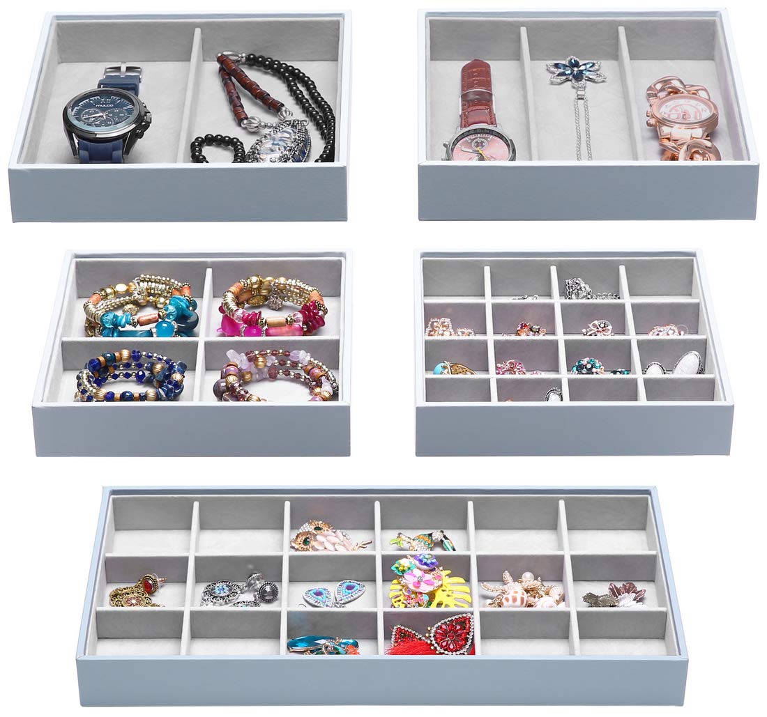 ORIGIA Magic Stackable Jewelry Trays Closet Dresser Drawer Organizer for Accessories, Gadgets & Cosmetics, Storage Display Showc