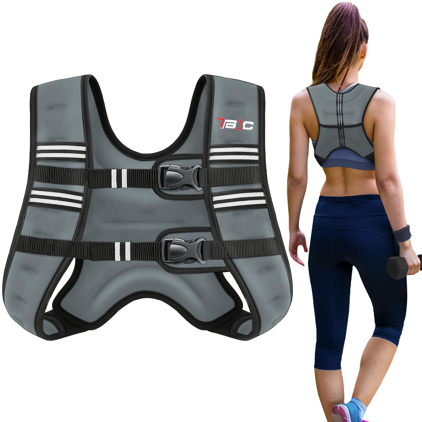 TB3C Weighted Vest with 12lbs Weights and Reflective Stripe, Weight Vest Men and Women for Workout, Strength Training, Running