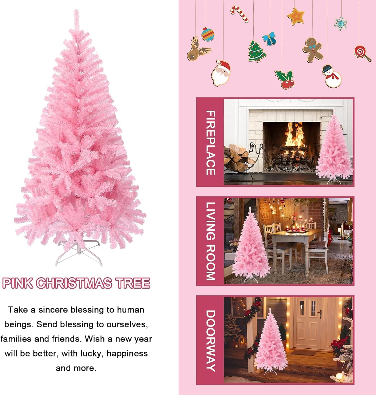 4FT Artificial Christmas Tree, Xmas Pine Tree with Metal Xmas Tree Stand,Pink Christmas Tree for Holiday, Home, Office, Party Decoration