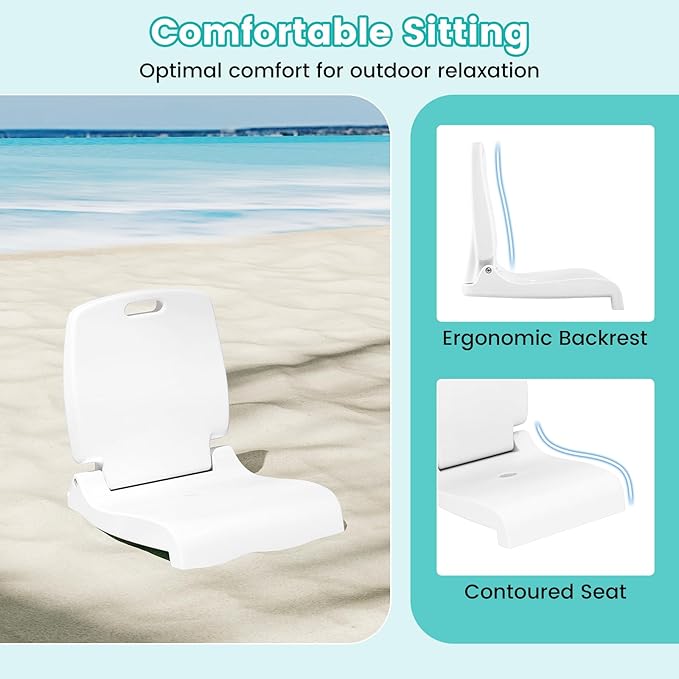 Goplus Poolside Chair for Edge of Pool, Foldable Portable Flip Seat w/Back Support & 2 Handles, Lightweight Outdoor Camping Chair for Stadium, Tailgating, Fishing, Boats, Beach (White, 2 Packs)