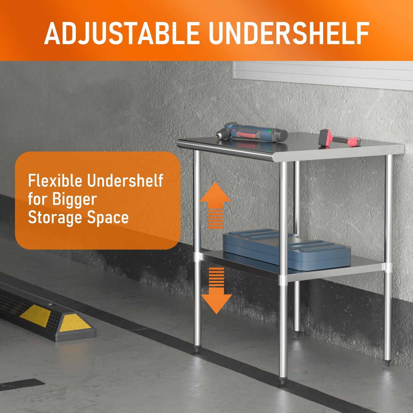 HOCCOT Stainless Steel Table for Food Prep & Work 24 x 30 inches Utility Table with Adjustable Undershelf, Commercial Workstation in Kitchen, Garage, Laundry, Outdoor BBQ