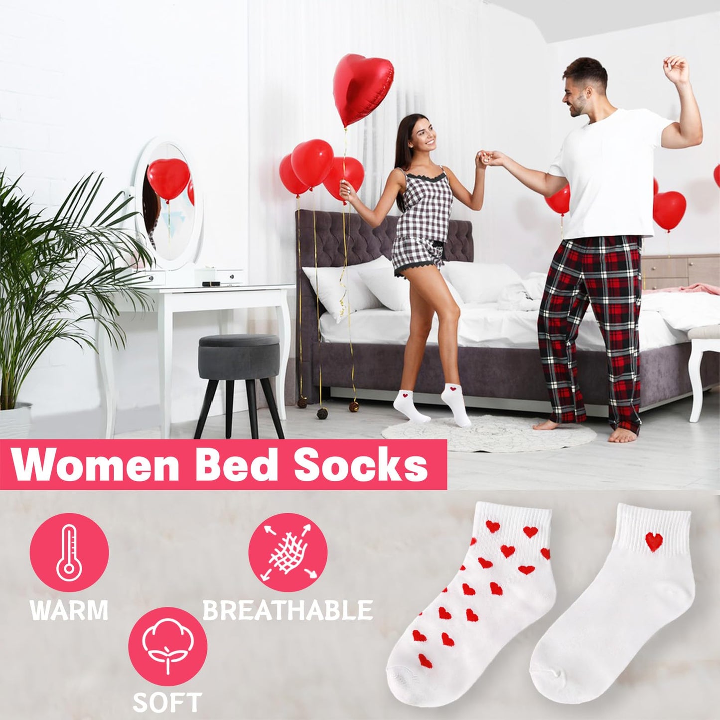 Fvcisshhu 4 Pairs Heart Ankle Socks,Cute Novelty Crew Sock for Womens Teens Girls,Girlfriend,Wife as Valentine's Day Gift,Red Heart Pattern