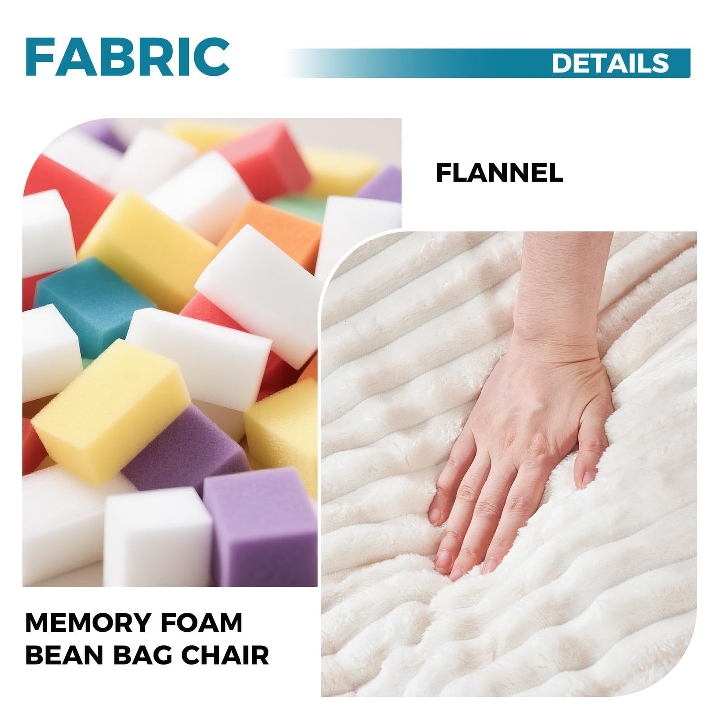 Bean Bag Chairs for Adults，Bean Bag Chair with Filler Included，Detachable and Washable Flannel Cover, Round Fluffy Sofa Chair Filled with Memory Foam, Suitable for Gaming, Bedroom (Off-White)