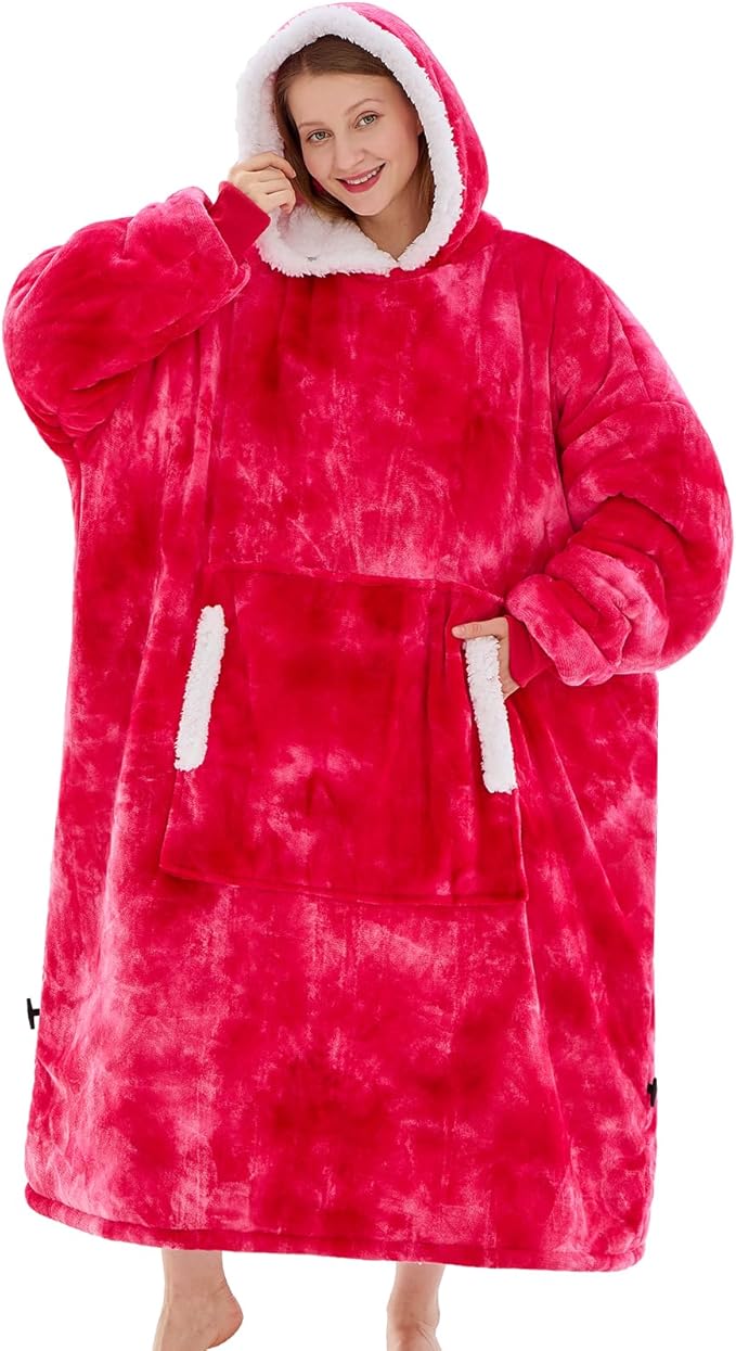 yescool Wearable Blanket Hoodie, Flannel Sherpa Fleece Blanket Sweatshirt for Adults Women Men,One Size Fits All