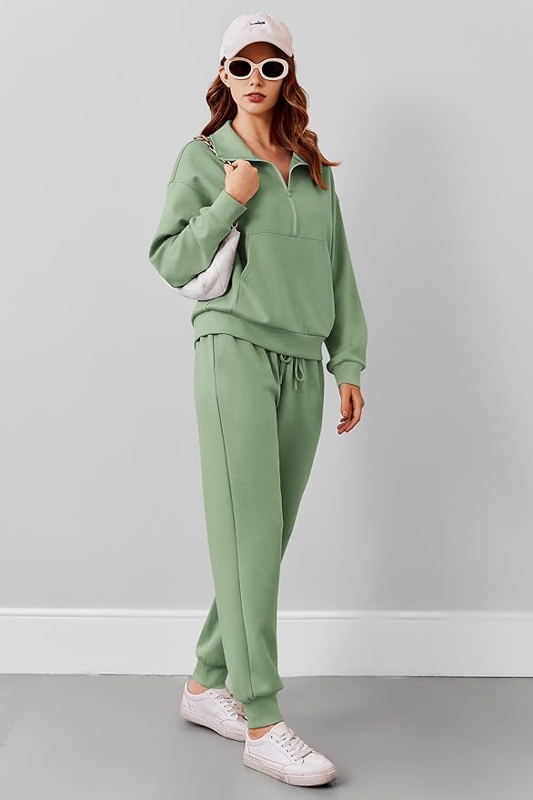PINSPARK 2 Piece Sets for Women 2025 Fall Travel Outfits Long Sleeve Tracksuit Joggers Sets Half Zip Sweatsuit Matching Set