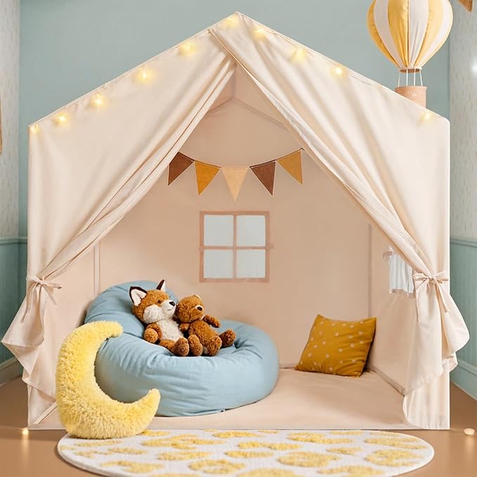 Little Dove Kids Tent, Play Tent with Star Lights, Large Play Tents with 2 Windows, Kids Playhouse Indoor & Outdoor, Readi...