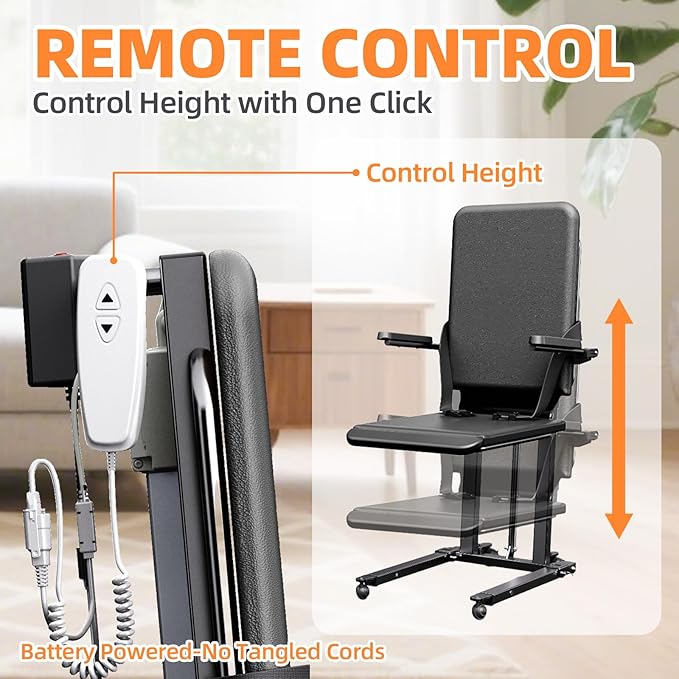 Upgrade Steel Electric Lift Chair with Advanced Wheels and PU Cushion, Floor Lift for Elderly, Support Up to 500 LBS, Safety Seat Belts and Handrails, Suitable for Home or Care Facilities Use, Black