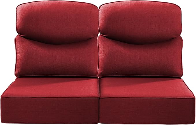 ACTREST Luxury 24x24x6 Inch Smile Outdoor Seat Cushions Set of 2 - Superior Comfortable Water-Repellent Patio Chair Cushion for Porch Set Rattan Dining Swivel Chairs Loveseat Sectional Sofa - Red