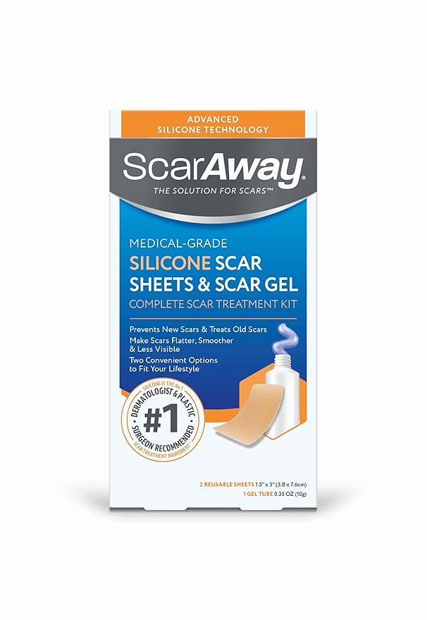 ScarAway Complete Scar Treatment Kit, Clinically Supported Treatment (Pack of 2) Tan Medical-Grade Silicone Scar Sheets (...